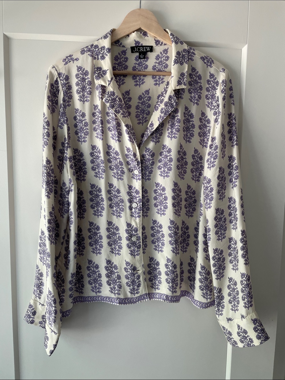 J. Crew Block Print Button-Down Shirt with Purple Floral Print